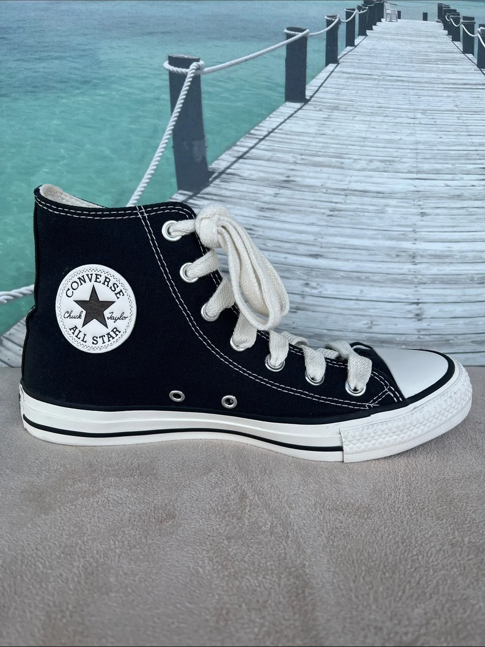 UNISEX Black High-Top Converse Sneakers with Stars Embroidery. - Picture 3 of 8